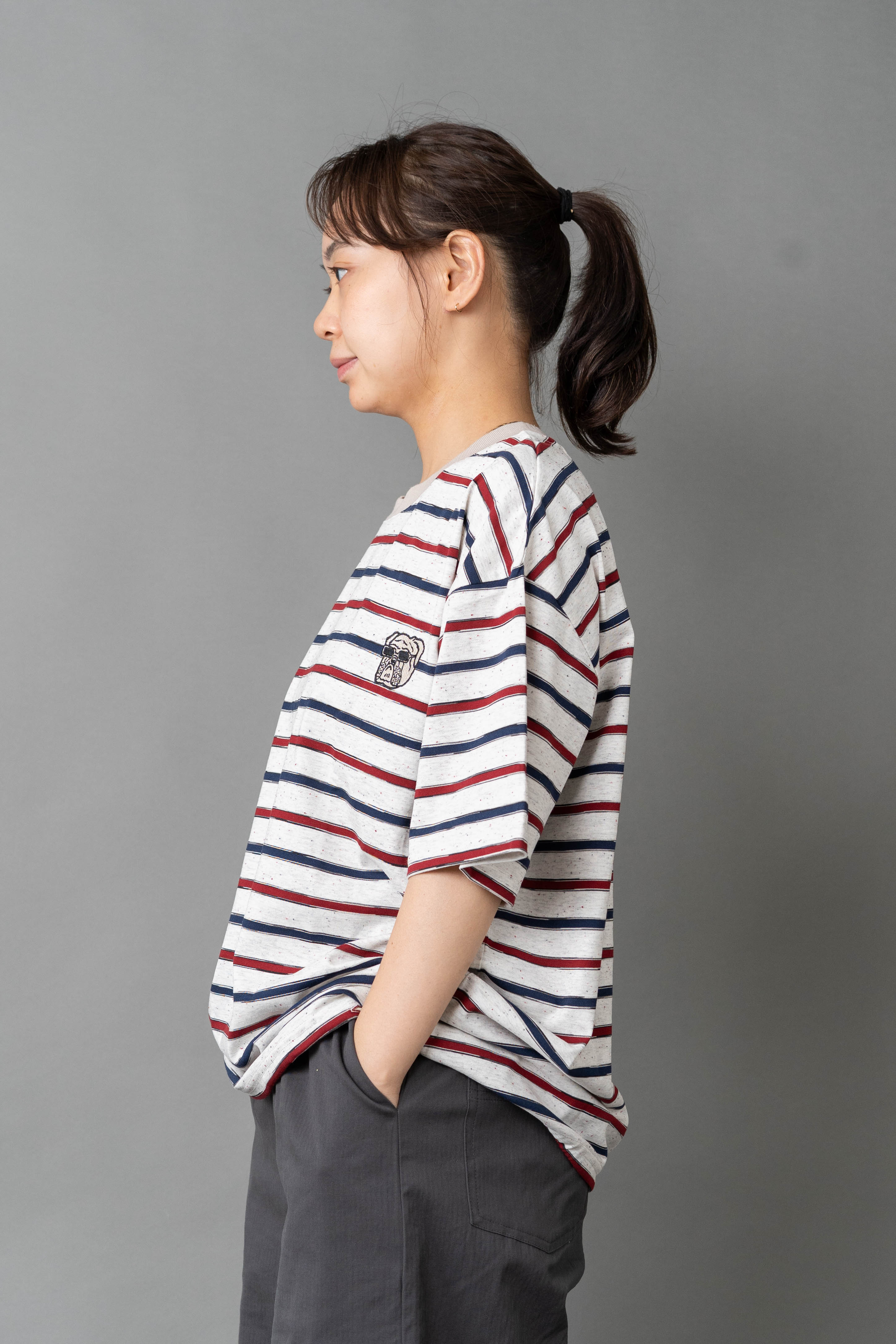 ブルドッグ刺繍ボーダービッグTee